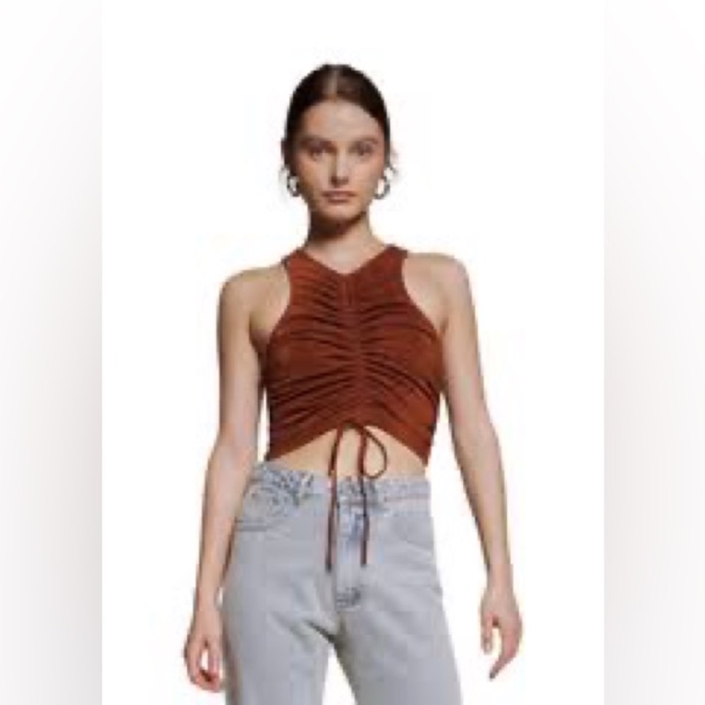 Beige Botany Cropped Ruched Tank